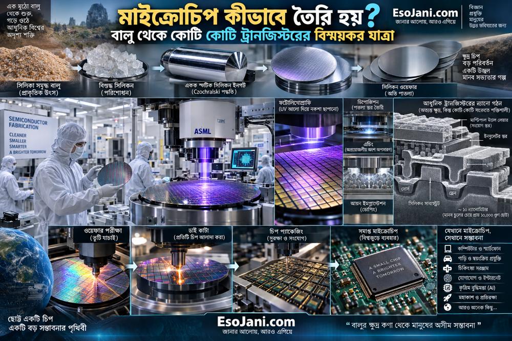 মাইক্রোচিপ কীভাবে তৈরি হয়? বালু থেকে কোটি কোটি ট্রানজিস্টরের বিস্ময়কর যাত্রা