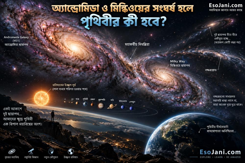 অ্যান্ড্রোমিডা ও মিল্কিওয়ের সংঘর্ষ হলে পৃথিবীর কী হবে? দুই ছায়াপথের মহাজাগতিক ভবিষ্যৎ