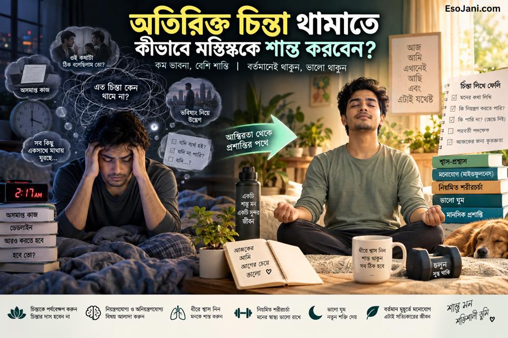 অতিরিক্ত চিন্তা থামাতে কীভাবে মস্তিষ্ককে শান্ত করবেন? কার্যকর মানসিক কৌশল