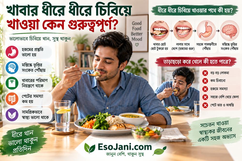 খাবার ধীরে ধীরে চিবিয়ে খাওয়া কেন গুরুত্বপূর্ণ? হজম, তৃপ্তি ও সুস্থতার বিজ্ঞান