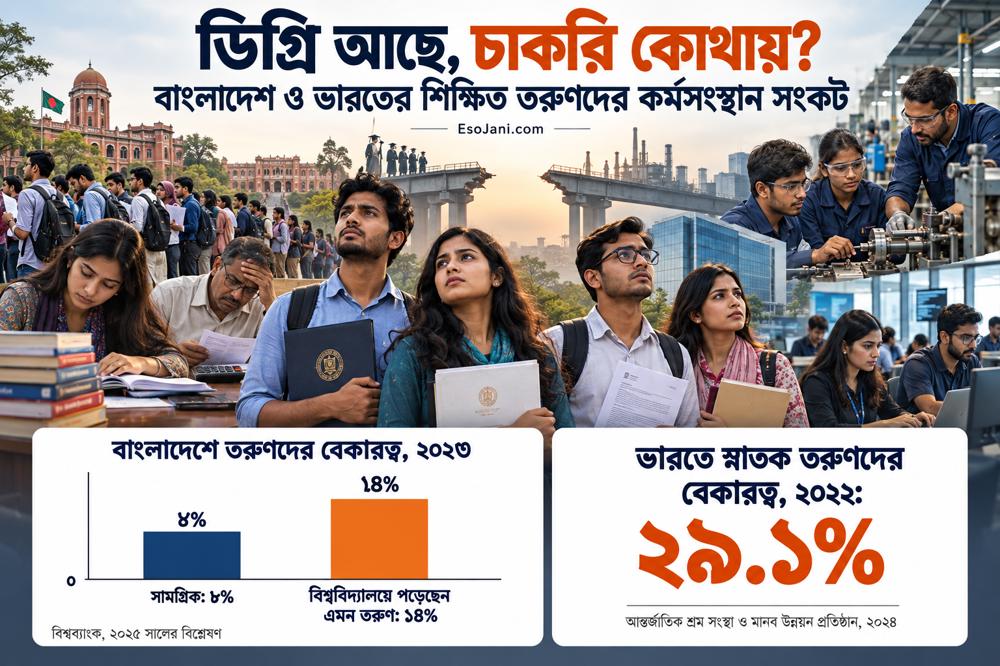 ডিগ্রি আছে, চাকরি কোথায়? বাংলাদেশ ও ভারতের শিক্ষিত তরুণদের কর্মসংস্থান সংকট