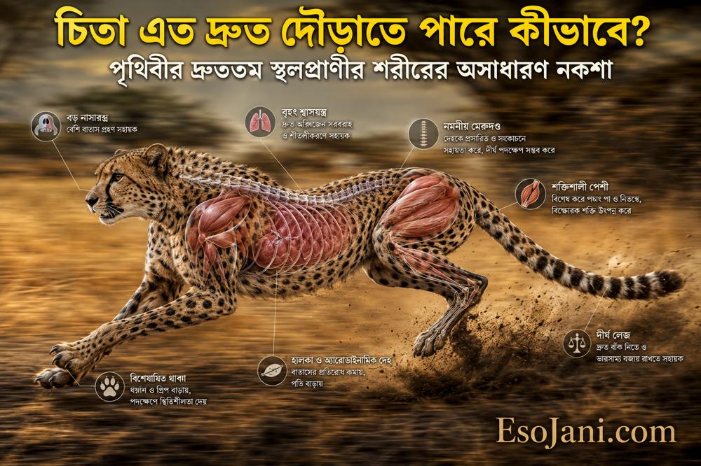 চিতা এত দ্রুত দৌড়াতে পারে কীভাবে? পৃথিবীর দ্রুততম স্থলপ্রাণীর শরীরের অসাধারণ নকশা