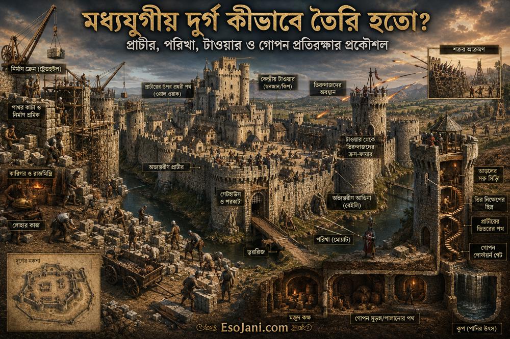 মধ্যযুগীয় দুর্গ কীভাবে তৈরি হতো? প্রাচীর, পরিখা, টাওয়ার ও গোপন প্রতিরক্ষার প্রকৌশল