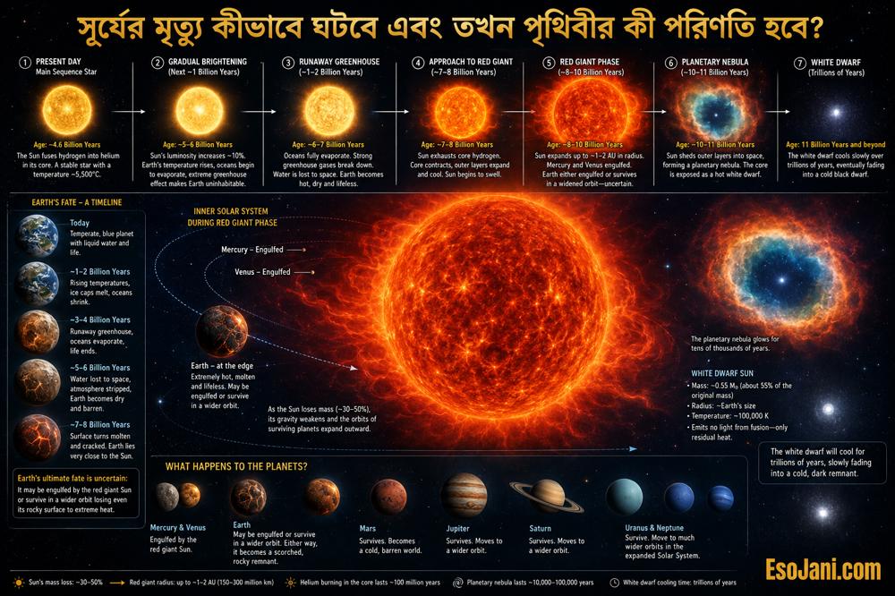 সূর্যের মৃত্যু কীভাবে ঘটবে এবং তখন পৃথিবীর কী পরিণতি হবে? নক্ষত্রের শেষ জীবনের বিস্ময়কর ভবিষ্যৎ