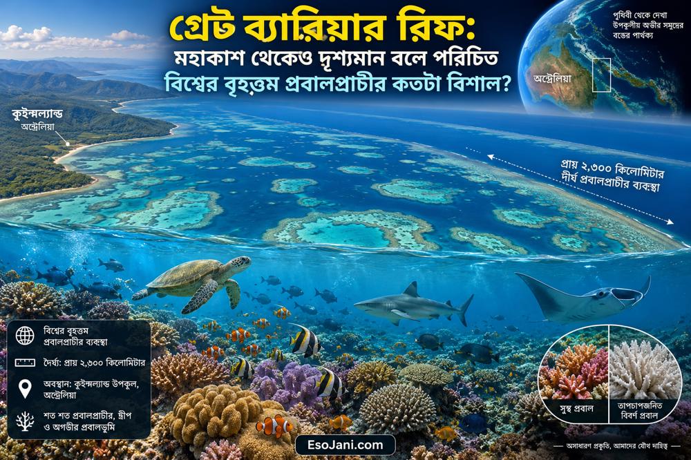 গ্রেট ব্যারিয়ার রিফ: মহাকাশ থেকেও দৃশ্যমান বলে পরিচিত বিশ্বের বৃহত্তম প্রবালপ্রাচীর কতটা বিশাল?