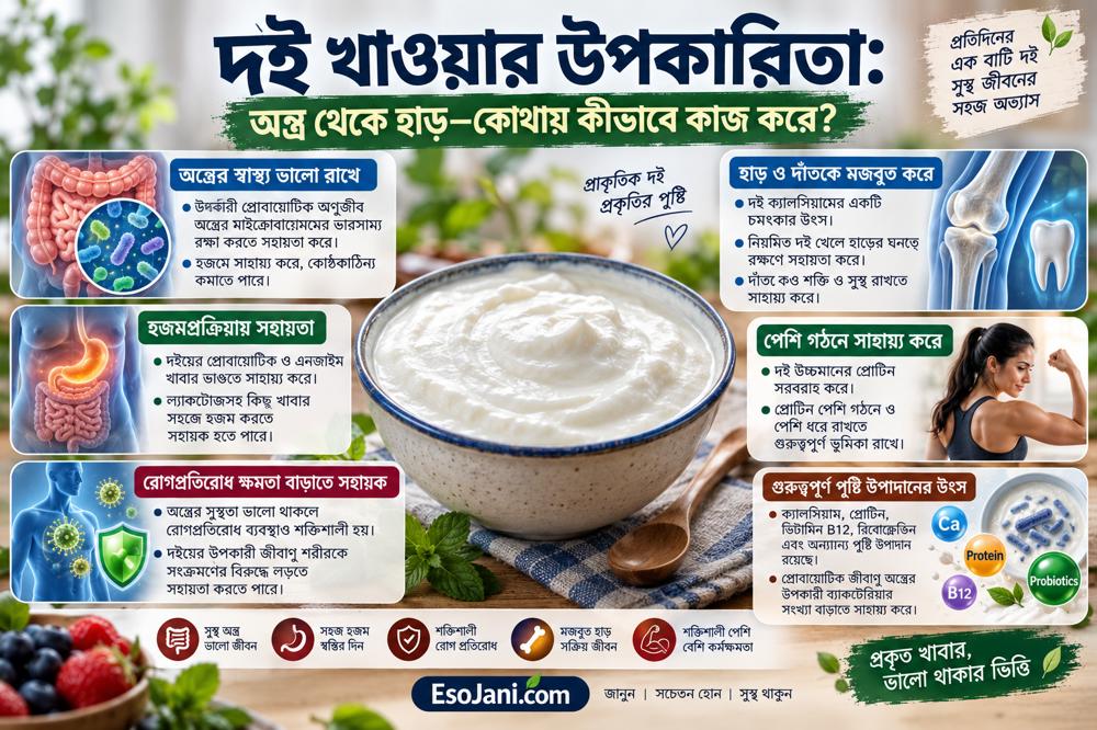 দই খাওয়ার উপকারিতা: অন্ত্র থেকে হাড়—শরীরের কোথায় কীভাবে কাজ করে?