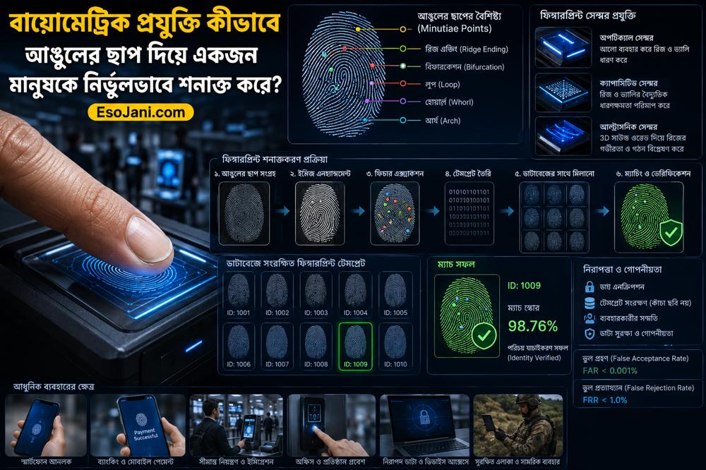 বায়োমেট্রিক প্রযুক্তি কীভাবে আঙুলের ছাপ দিয়ে একজন মানুষকে নির্ভুলভাবে শনাক্ত করে?