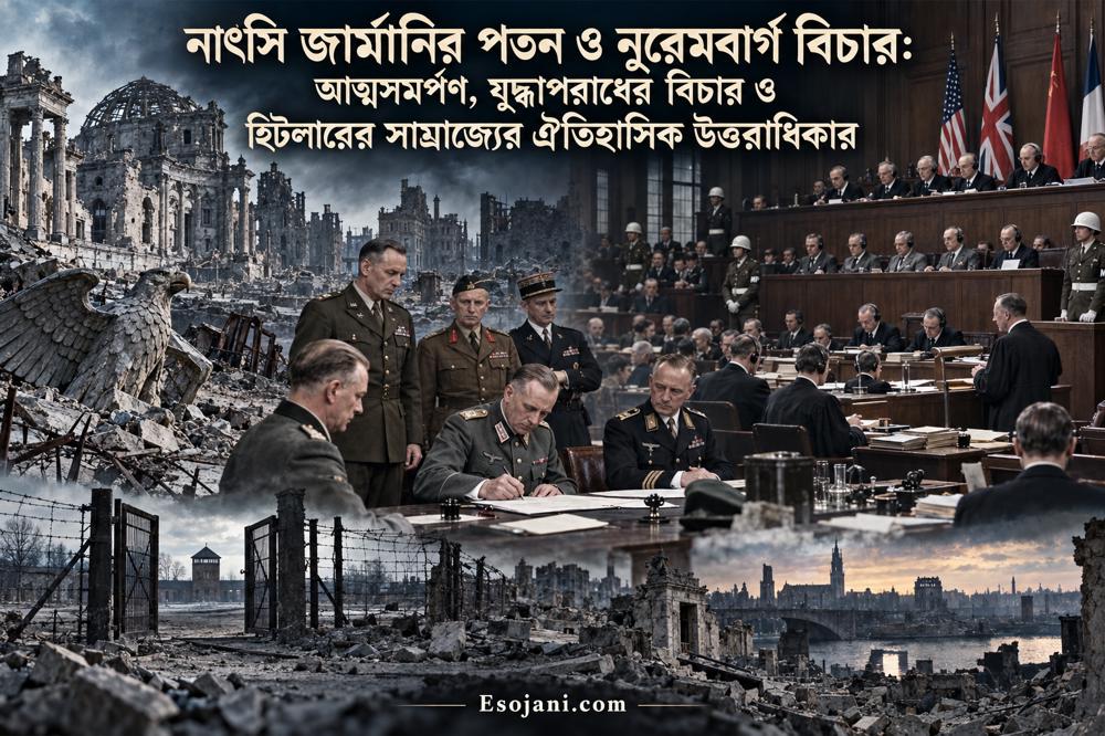নাৎসি জার্মানির পতন ও নুরেমবার্গ বিচার: আত্মসমর্পণ, যুদ্ধাপরাধের বিচার ও থার্ড রাইখের উত্তরাধিকার