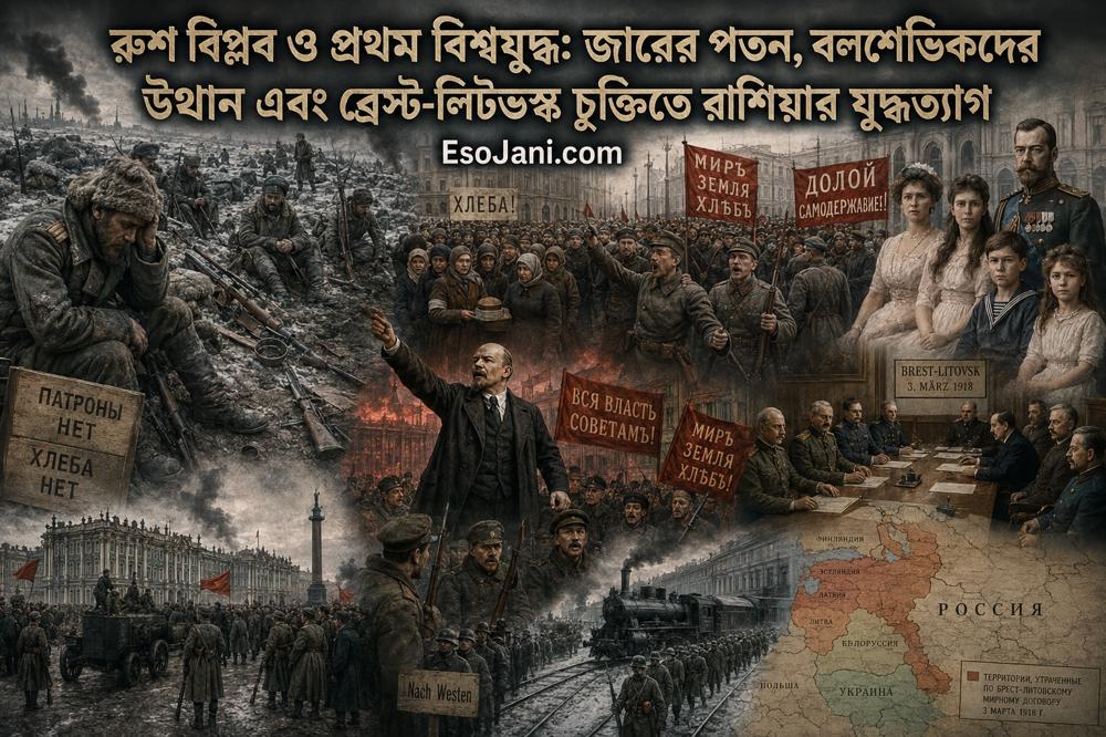 রুশ বিপ্লব ও প্রথম বিশ্বযুদ্ধ: জারের পতন, বলশেভিকদের উত্থান ও ব্রেস্ট-লিটভস্ক চুক্তিতে রাশিয়ার যুদ্ধত্যাগ