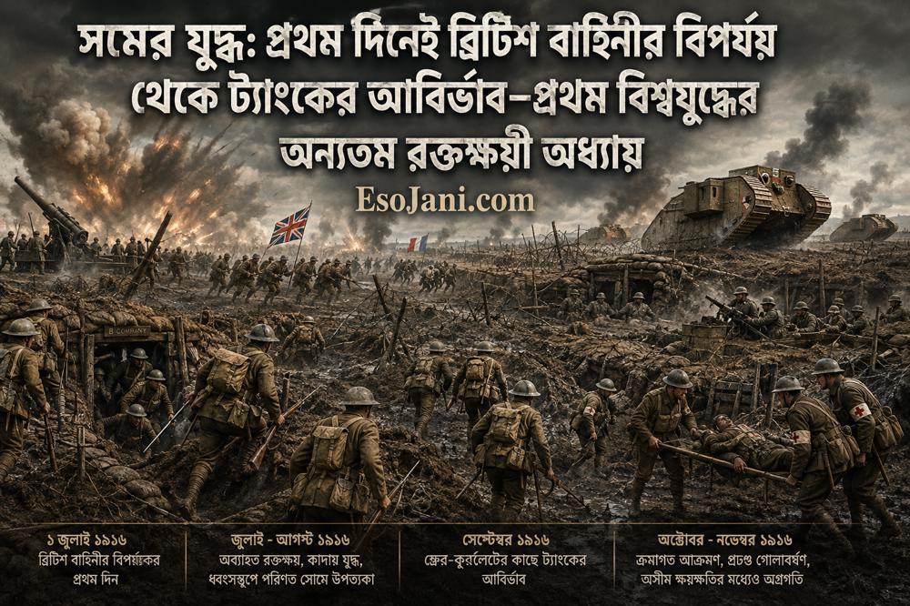 সমের যুদ্ধ: প্রথম দিনের ব্রিটিশ বিপর্যয় থেকে ট্যাংকের আবির্ভাব—প্রথম বিশ্বযুদ্ধের রক্তক্ষয়ী অধ্যায়