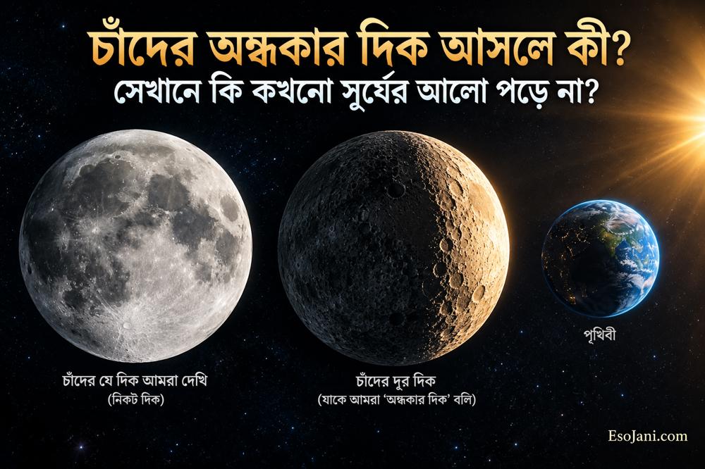 চাঁদের অন্ধকার দিক আসলে কী? সেখানে কি কখনো সূর্যের আলো পড়ে না?