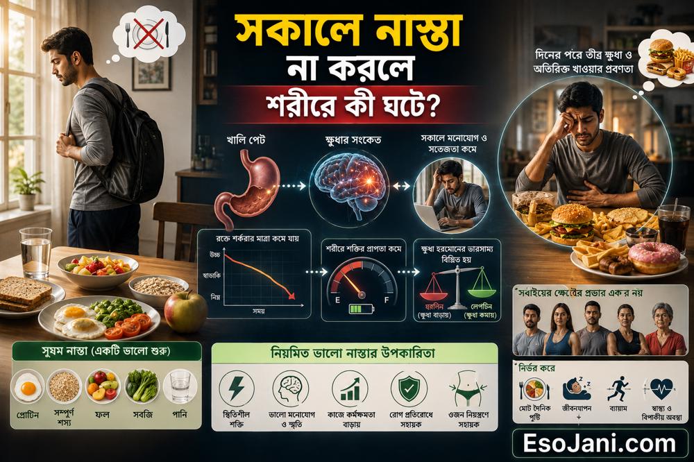সকালে নাস্তা না করলে শরীরে কী ঘটে? রক্তে শর্করা, ক্ষুধা, মস্তিষ্ক ও বিপাকের ওপর প্রভাব