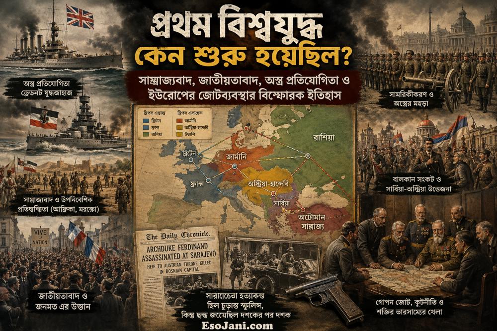প্রথম বিশ্বযুদ্ধ কেন শুরু হয়েছিল? সাম্রাজ্যবাদ, জাতীয়তাবাদ, অস্ত্র প্রতিযোগিতা ও ইউরোপের জোটব্যবস্থার ইতিহাস