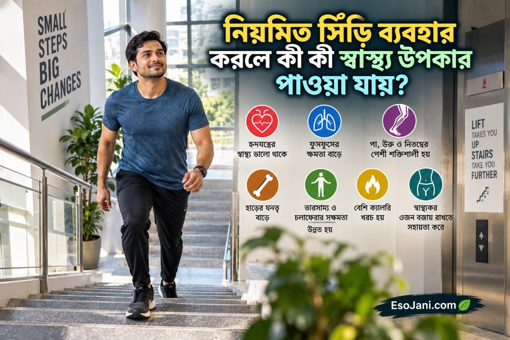 নিয়মিত সিঁড়ি ব্যবহার করলে কী কী স্বাস্থ্য উপকার পাওয়া যায়? হৃদ্‌যন্ত্র, পেশি ও ওজন নিয়ন্ত্রণের বিজ্ঞান