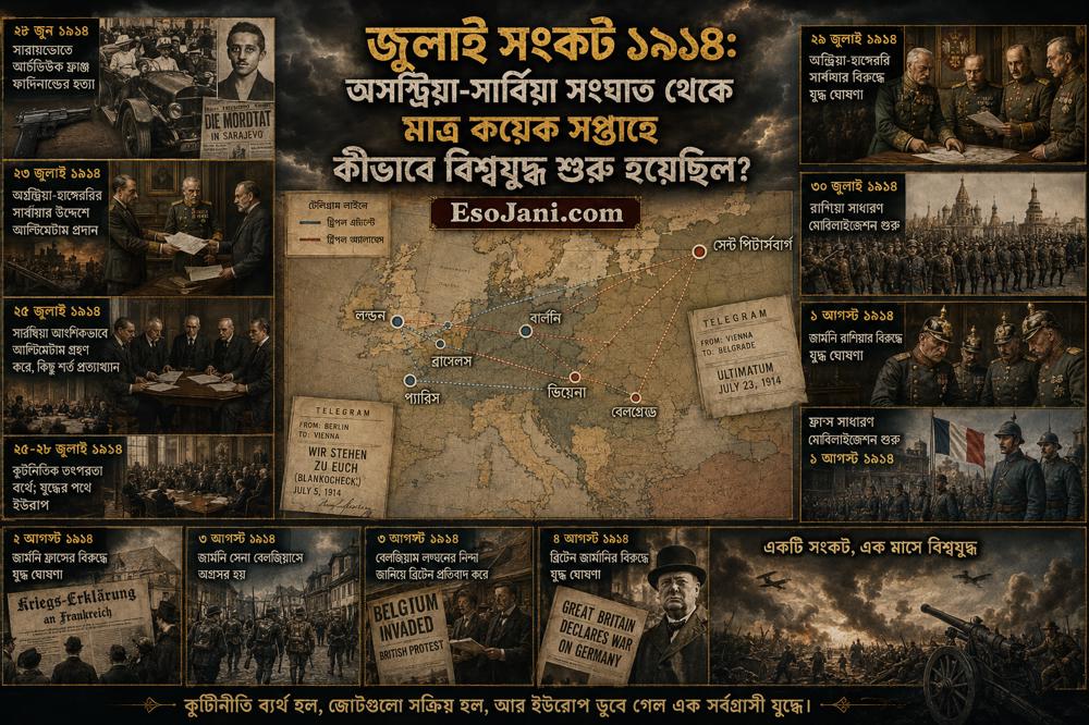 জুলাই সংকট ১৯১৪: অস্ট্রিয়া-সার্বিয়া সংঘাত থেকে কয়েক সপ্তাহে কীভাবে প্রথম বিশ্বযুদ্ধ শুরু হয়েছিল?