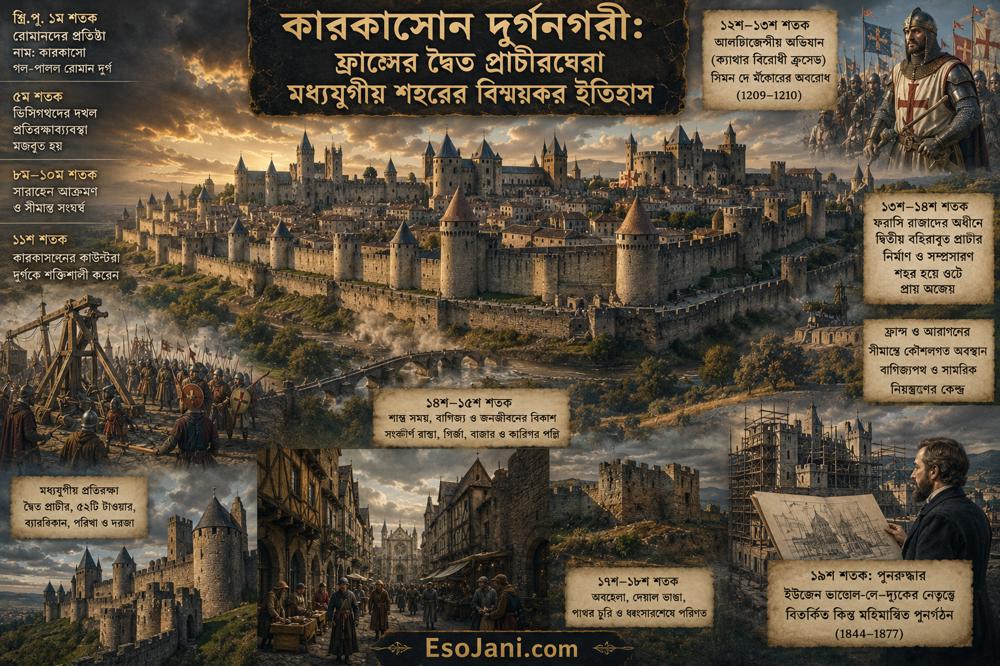 কারকাসোন দুর্গনগরী: ফ্রান্সের দ্বৈত প্রাচীরঘেরা মধ্যযুগীয় শহরের বিস্ময়কর ইতিহাস