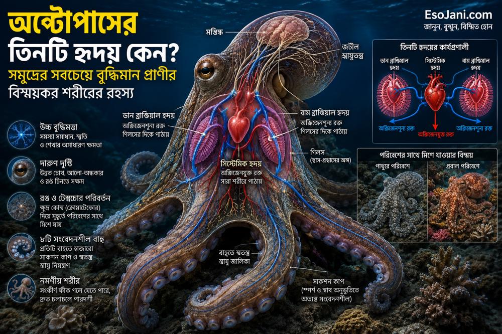 অক্টোপাসের তিনটি হৃদয় কেন? সমুদ্রের সবচেয়ে বুদ্ধিমান প্রাণীর বিস্ময়কর শরীরের রহস্য