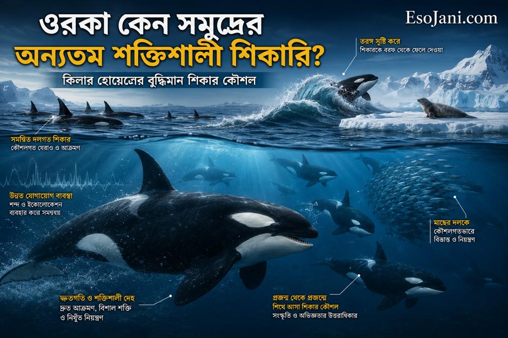 ওরকা কেন সমুদ্রের অন্যতম শক্তিশালী শিকারি? কিলার হোয়েলের বুদ্ধিমান শিকার কৌশল