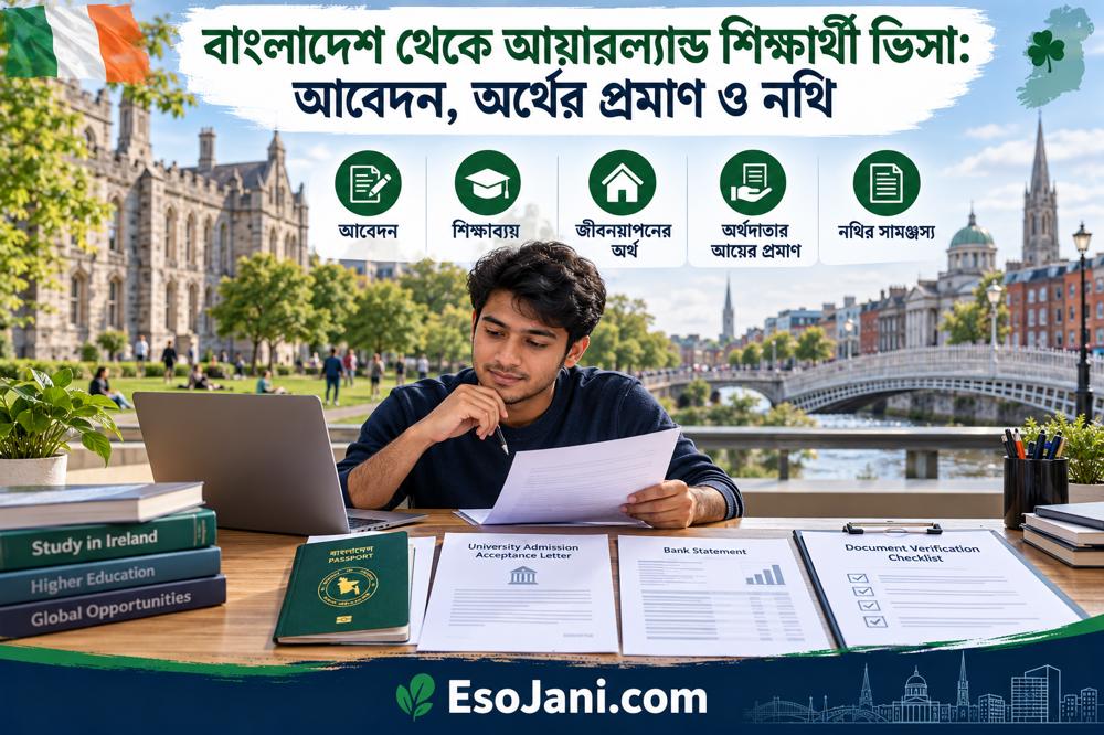 বাংলাদেশ থেকে আয়ারল্যান্ড শিক্ষার্থী ভিসা: আবেদন, অর্থের প্রমাণ ও নথি