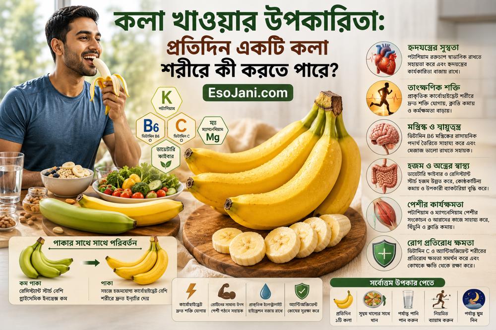 কলা খাওয়ার উপকারিতা: প্রতিদিন একটি কলা শরীরে কী করতে পারে?