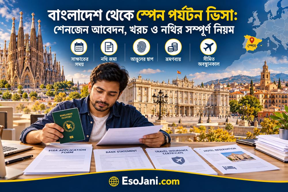 বাংলাদেশ থেকে স্পেন পর্যটন ভিসা: শেনজেন আবেদন, খরচ ও নথির সম্পূর্ণ নিয়ম