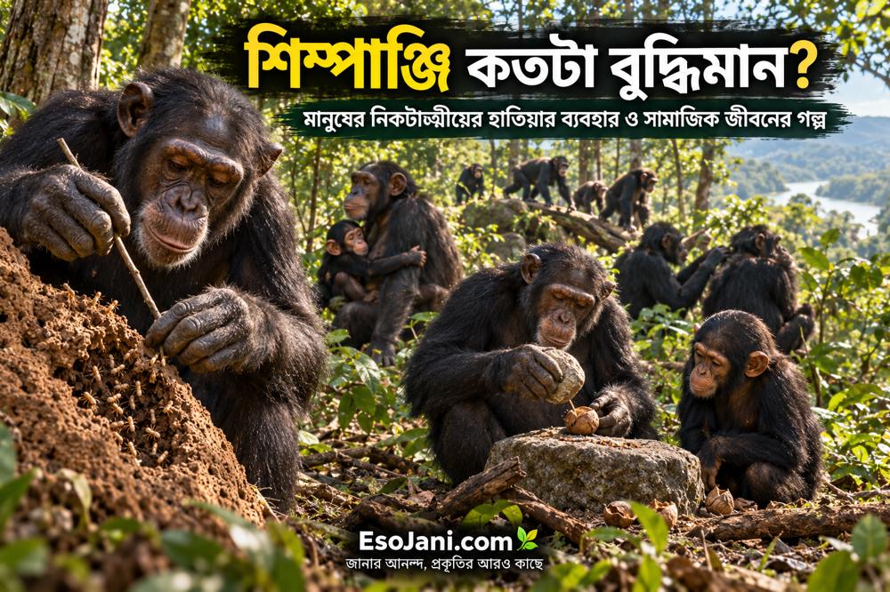 শিম্পাঞ্জি কতটা বুদ্ধিমান? মানুষের নিকটাত্মীয়ের হাতিয়ার ব্যবহার, শেখার ক্ষমতা ও সামাজিক জীবনের বিস্ময়
