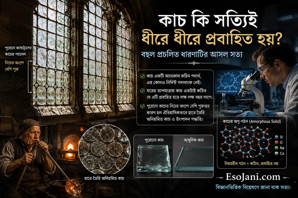 কাচ কি সত্যিই ধীরে ধীরে প্রবাহিত হয়? পুরোনো জানালার কাচ নিয়ে বহুল প্রচলিত ধারণার আসল সত্য