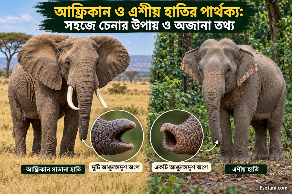 আফ্রিকান ও এশীয় হাতির পার্থক্য: সহজে চেনার উপায় ও অজানা তথ্য