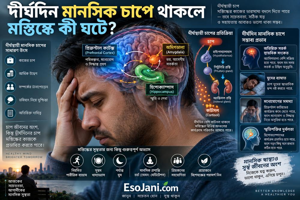 দীর্ঘদিন মানসিক চাপে থাকলে মস্তিষ্কে কী ঘটে? স্মৃতি, আবেগ ও চিন্তাশক্তির ওপর দীর্ঘস্থায়ী চাপের প্রভাব