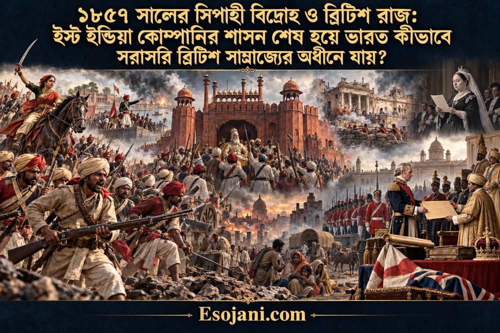 ১৮৫৭ সালের সিপাহী বিদ্রোহ ও ব্রিটিশ রাজ: কোম্পানি শাসনের অবসান ও সরাসরি ব্রিটিশ শাসনের সূচনা