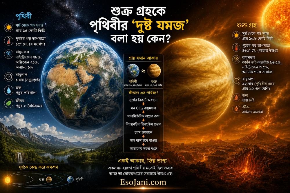 শুক্র গ্রহকে পৃথিবীর ‘দুষ্ট যমজ’ বলা হয় কেন? একই রকম দুই গ্রহের সম্পূর্ণ ভিন্ন পরিণতির রহস্য