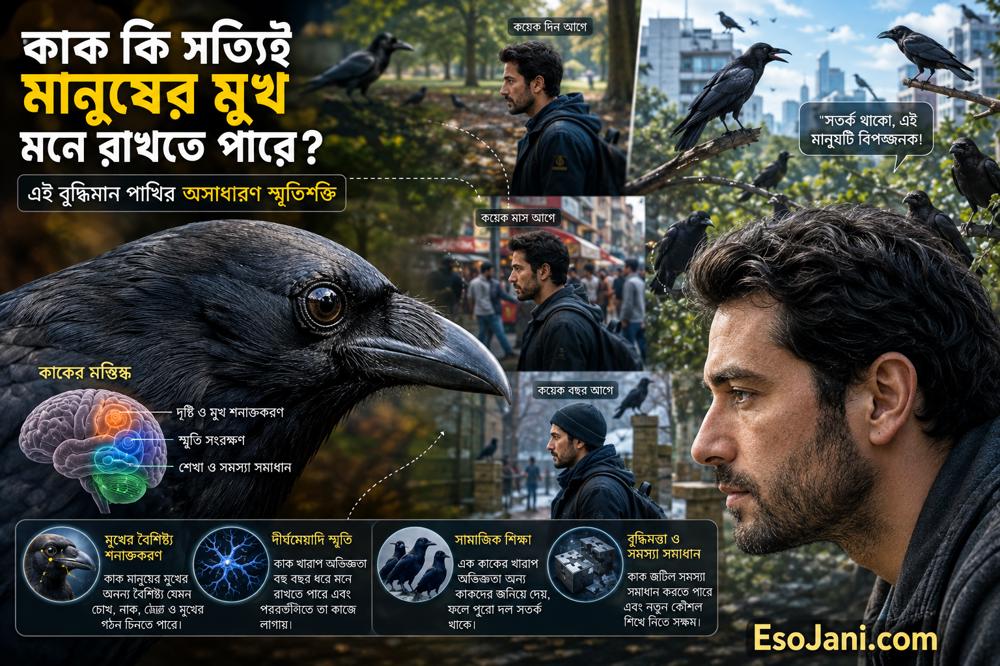 কাক কি সত্যিই মানুষের মুখ মনে রাখতে পারে? এই বুদ্ধিমান পাখির অসাধারণ স্মৃতিশক্তির রহস্য