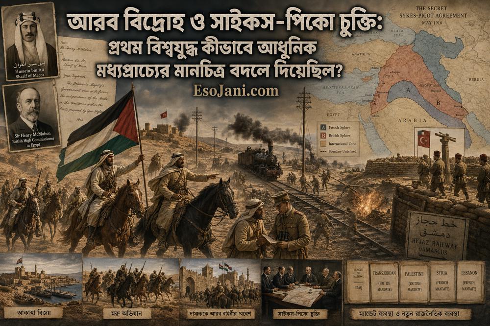 আরব বিদ্রোহ ও সাইকস-পিকো চুক্তি: প্রথম বিশ্বযুদ্ধ কীভাবে আধুনিক মধ্যপ্রাচ্যের মানচিত্র বদলে দিয়েছিল?